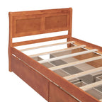 Lit plateforme jumeau en bois avec 4 tiroirs et tête de lit – Chêne / Espresso / Gris / Blanc, 1 personne
