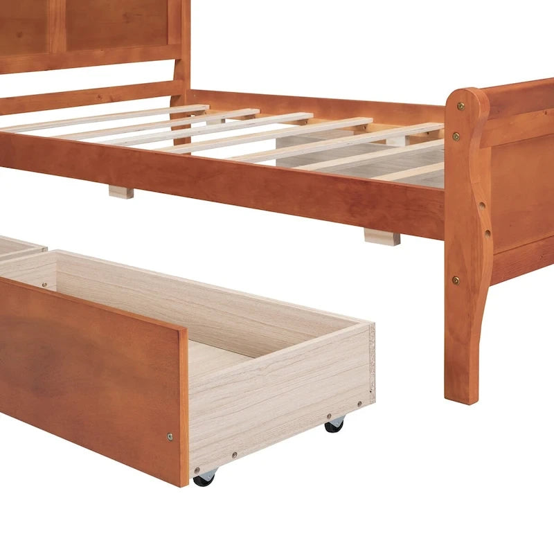 Lit plateforme jumeau en bois avec 4 tiroirs et tête de lit – Chêne / Espresso / Gris / Blanc, 1 personne