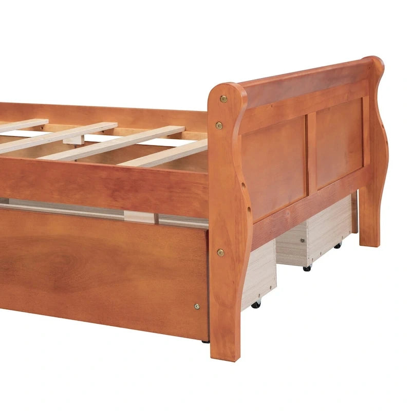 Lit plateforme jumeau en bois avec 4 tiroirs et tête de lit – Chêne / Espresso / Gris / Blanc, 1 personne