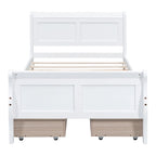 Lit plateforme jumeau en bois avec 4 tiroirs et tête de lit – Chêne / Espresso / Gris / Blanc, 1 personne