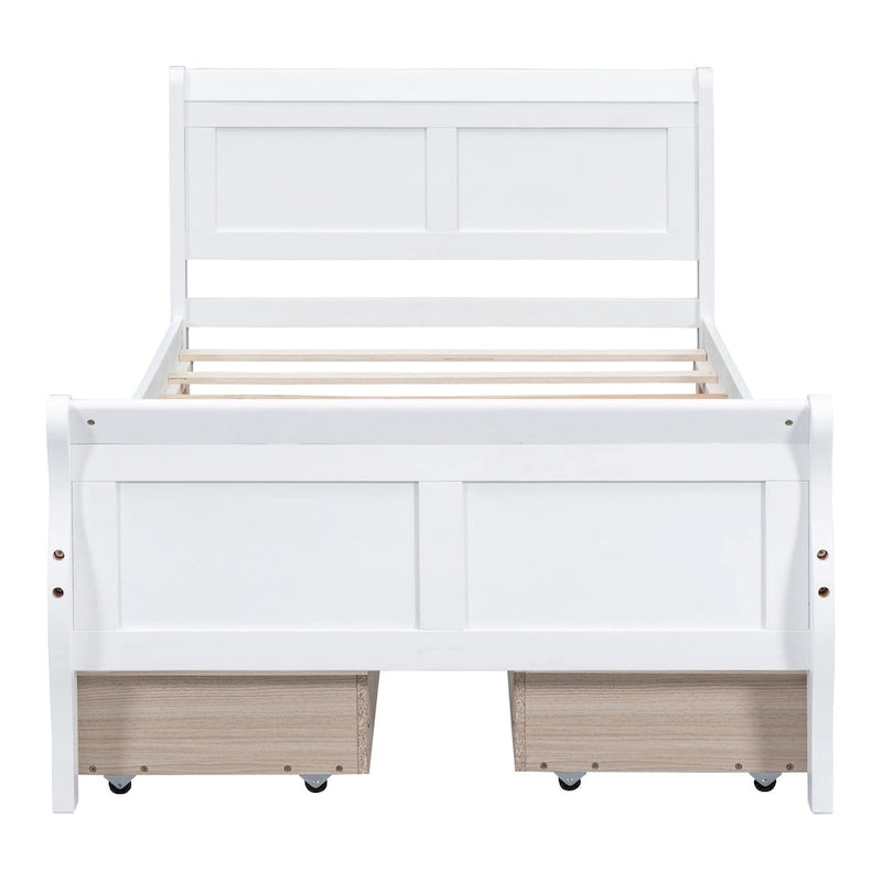 Lit plateforme jumeau en bois avec 4 tiroirs et tête de lit – Chêne / Espresso / Gris / Blanc, 1 personne