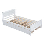 Lit plateforme jumeau en bois avec 4 tiroirs et tête de lit – Chêne / Espresso / Gris / Blanc, 1 personne