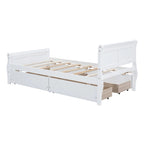 Lit plateforme jumeau en bois avec 4 tiroirs et tête de lit – Chêne / Espresso / Gris / Blanc, 1 personne