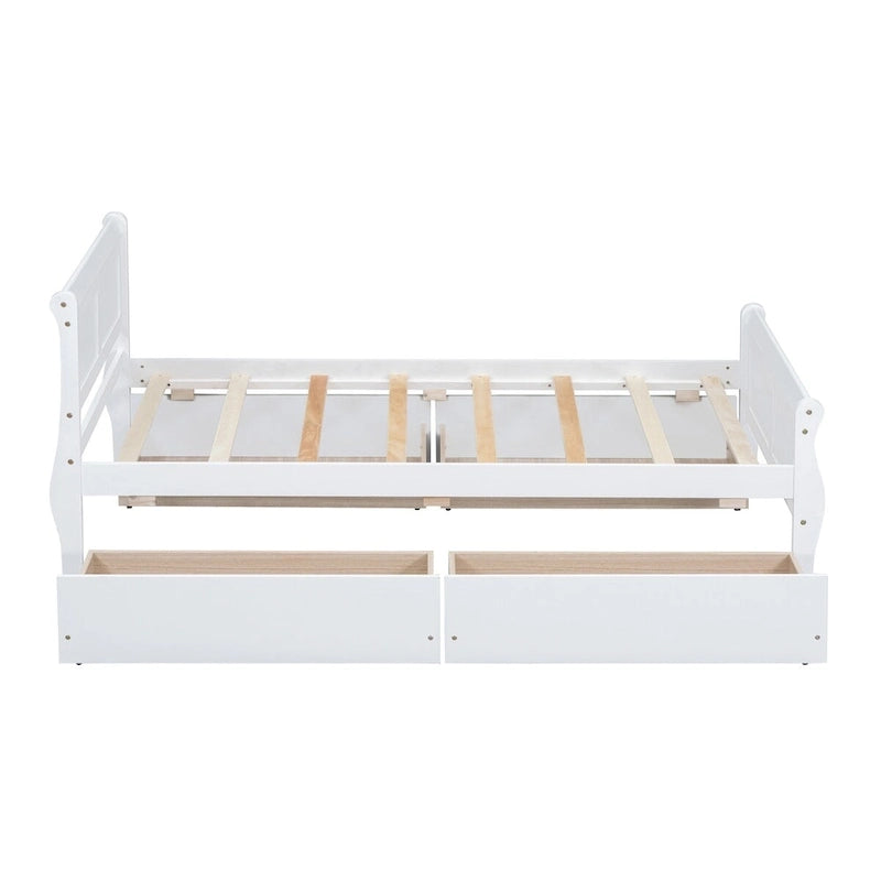 Lit plateforme jumeau en bois avec 4 tiroirs et tête de lit – Chêne / Espresso / Gris / Blanc, 1 personne