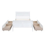 Lit plateforme jumeau en bois avec 4 tiroirs et tête de lit – Chêne / Espresso / Gris / Blanc, 1 personne
