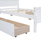 Lit plateforme jumeau en bois avec 4 tiroirs et tête de lit – Chêne / Espresso / Gris / Blanc, 1 personne
