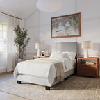 Lit simple/jumeau rembourré en tissu bleu/gris/beige – 1 personne