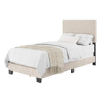 Lit simple/jumeau rembourré en tissu bleu/gris/beige – 1 personne