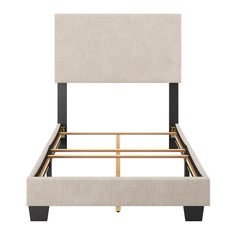 Lit simple/jumeau rembourré en tissu bleu/gris/beige – 1 personne