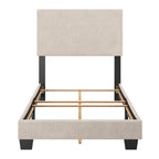 Lit simple/jumeau rembourré en tissu bleu/gris/beige – 1 personne