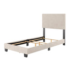 Lit simple/jumeau rembourré en tissu bleu/gris/beige – 1 personne