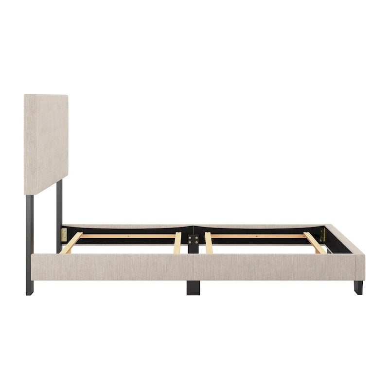 Lit simple/jumeau rembourré en tissu bleu/gris/beige – 1 personne