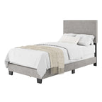 Lit simple/jumeau rembourré en tissu bleu/gris/beige – 1 personne