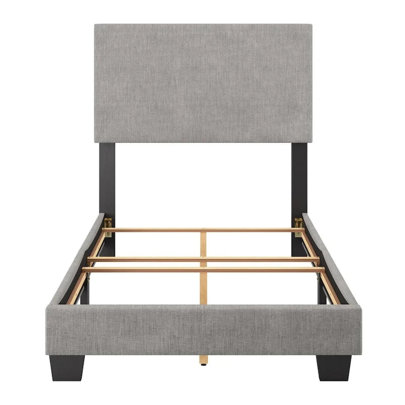 Lit simple/jumeau rembourré en tissu bleu/gris/beige – 1 personne