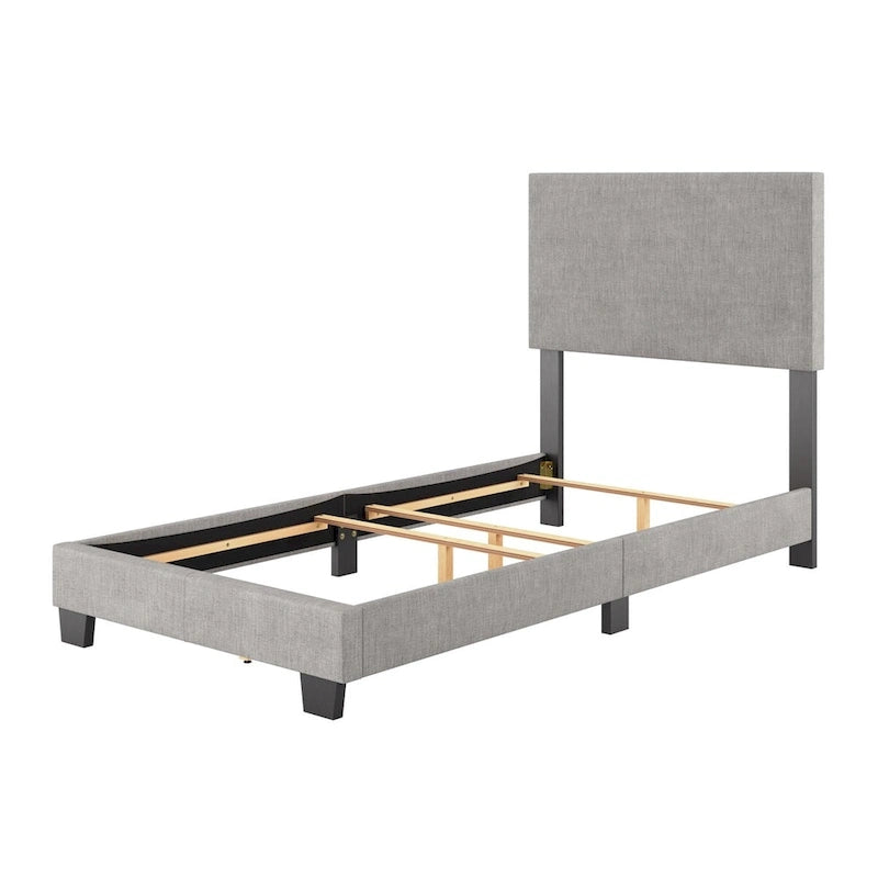 Lit simple/jumeau rembourré en tissu bleu/gris/beige – 1 personne