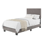 Lit simple/jumeau rembourré en tissu bleu/gris/beige – 1 personne