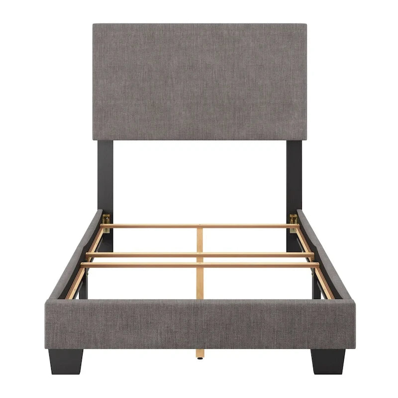 Lit simple/jumeau rembourré en tissu bleu/gris/beige – 1 personne