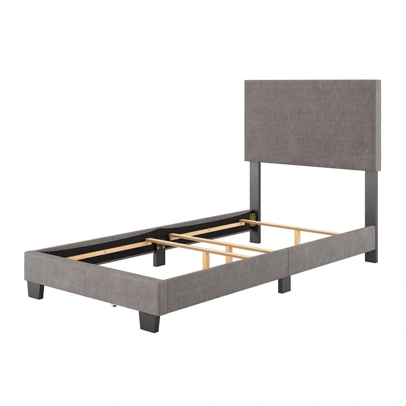 Lit simple/jumeau rembourré en tissu bleu/gris/beige – 1 personne