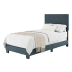 Lit simple/jumeau rembourré en tissu bleu/gris/beige – 1 personne
