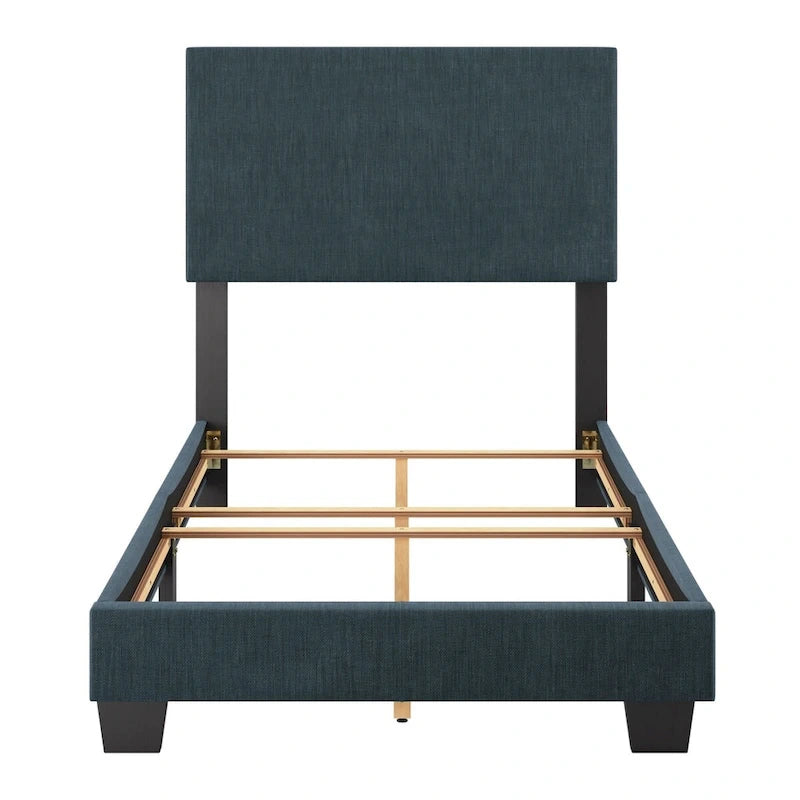 Lit simple/jumeau rembourré en tissu bleu/gris/beige – 1 personne