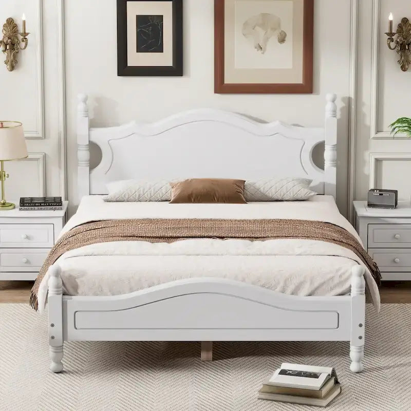 Cadre de lit plateforme en bois blanc, taille double, pour 1 personne