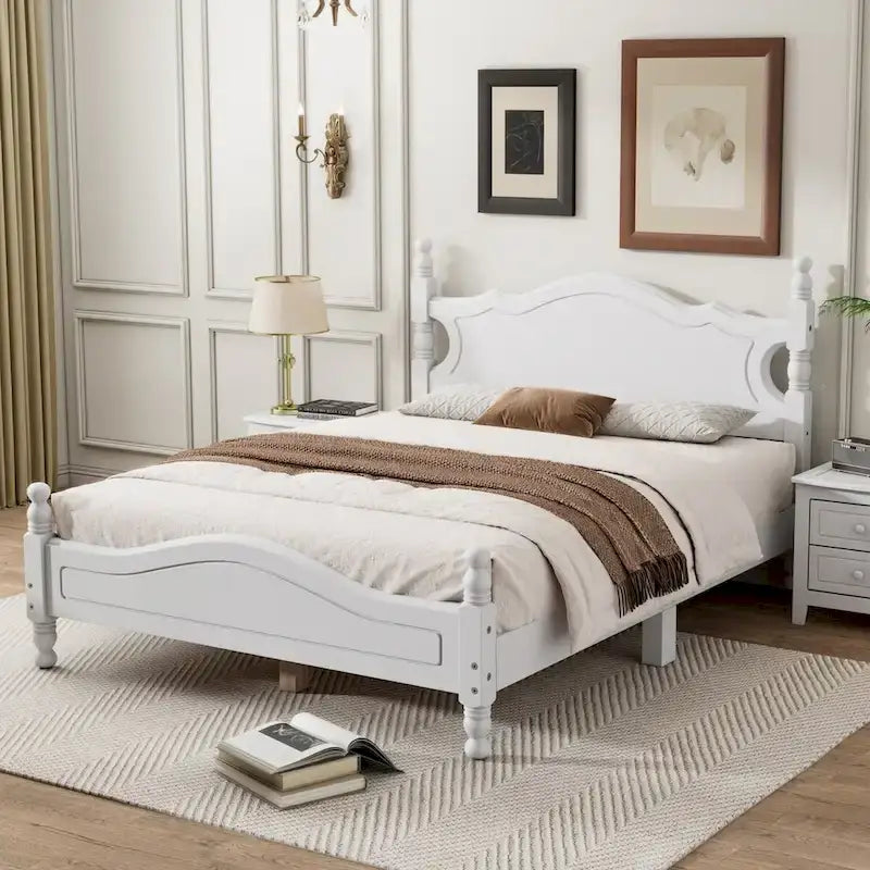 Cadre de lit plateforme en bois blanc, taille double, pour 1 personne