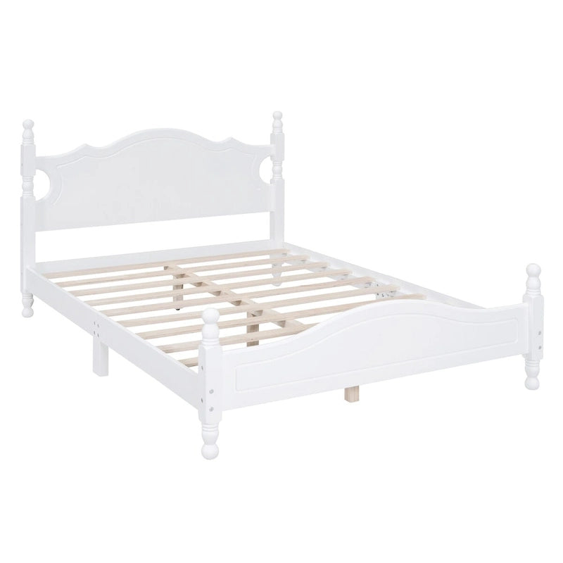 Cadre de lit plateforme en bois blanc, taille double, pour 1 personne