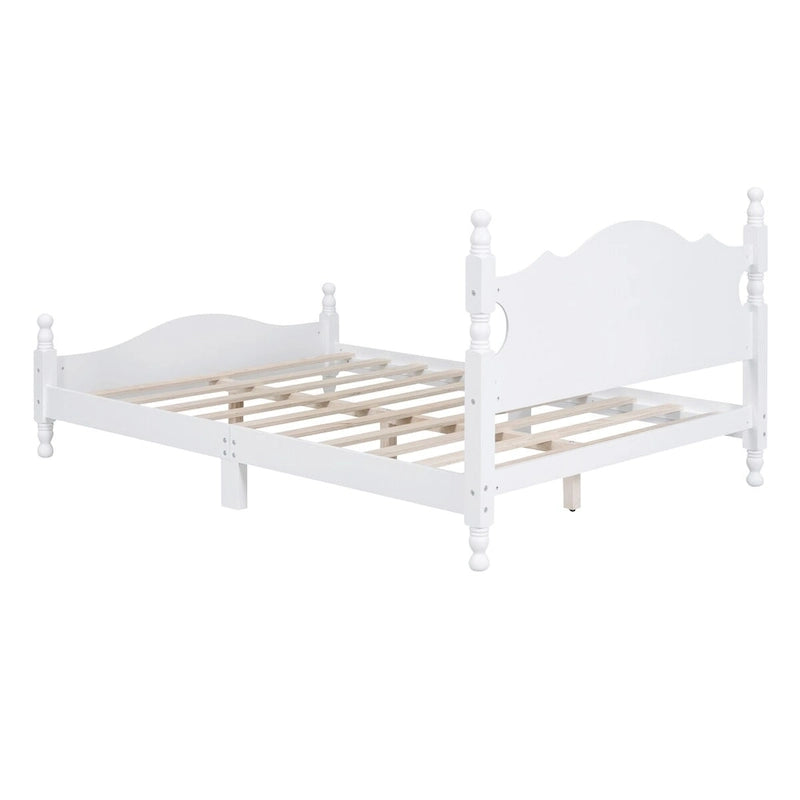 Cadre de lit plateforme en bois blanc, taille double, pour 1 personne