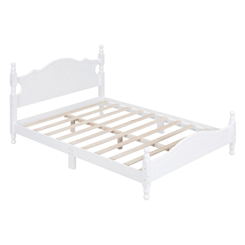 Cadre de lit plateforme en bois blanc, taille double, pour 1 personne