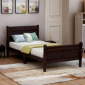 Lit traîneau avec tête de lit et pied de lit en bois espresso / blanc / chêne — Lit simple / double / grand, 1 personne