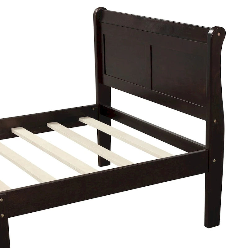 Lit traîneau avec tête de lit et pied de lit en bois espresso / blanc / chêne — Lit simple / double / grand, 1 personne