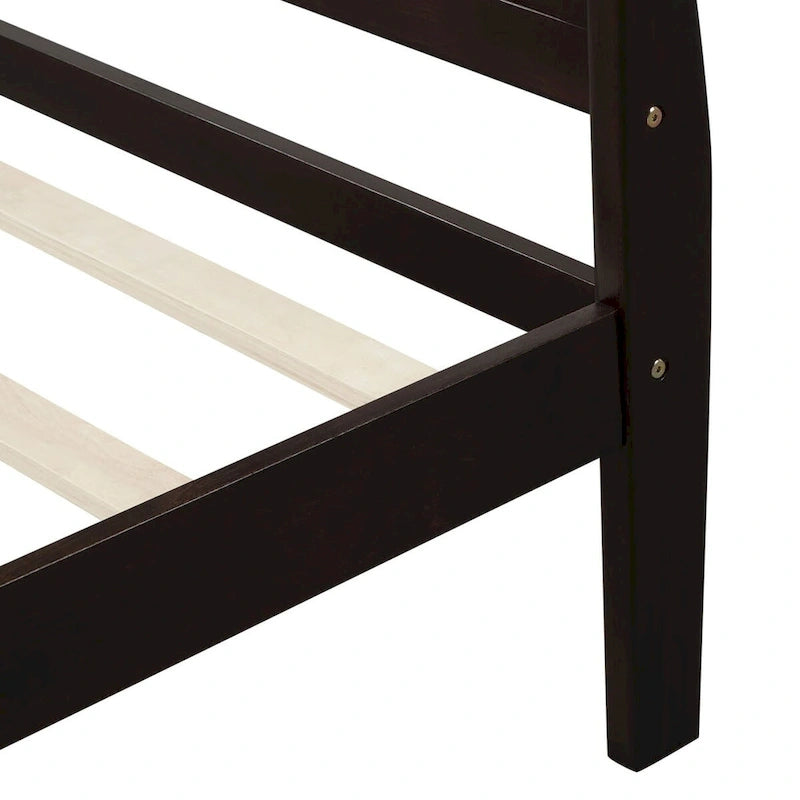 Lit traîneau avec tête de lit et pied de lit en bois espresso / blanc / chêne — Lit simple / double / grand, 1 personne