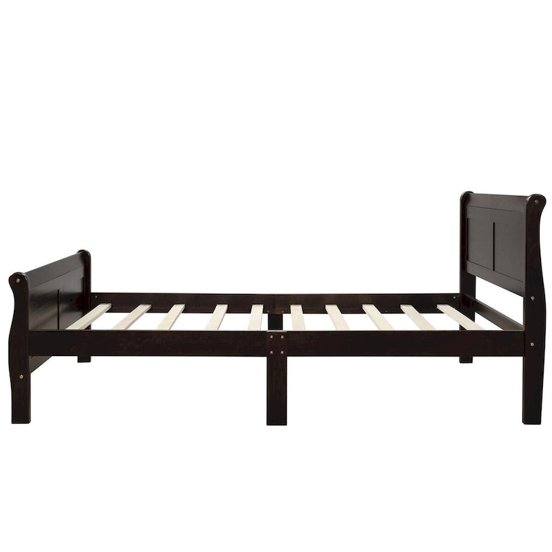 Lit traîneau avec tête de lit et pied de lit en bois espresso / blanc / chêne — Lit simple / double / grand, 1 personne