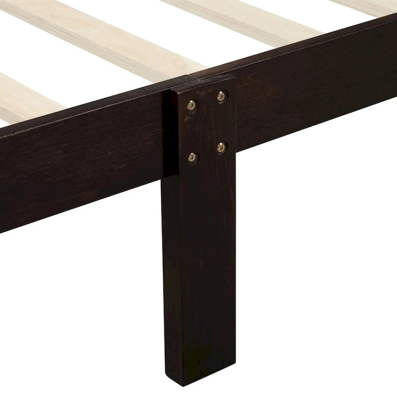 Lit traîneau avec tête de lit et pied de lit en bois espresso / blanc / chêne — Lit simple / double / grand, 1 personne