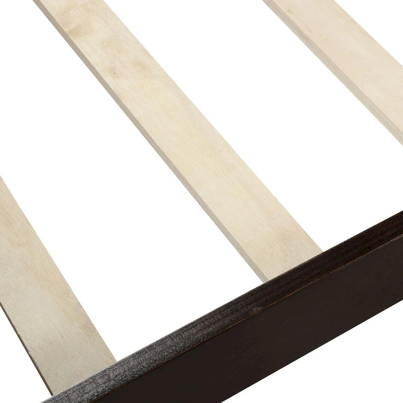 Lit traîneau avec tête de lit et pied de lit en bois espresso / blanc / chêne — Lit simple / double / grand, 1 personne
