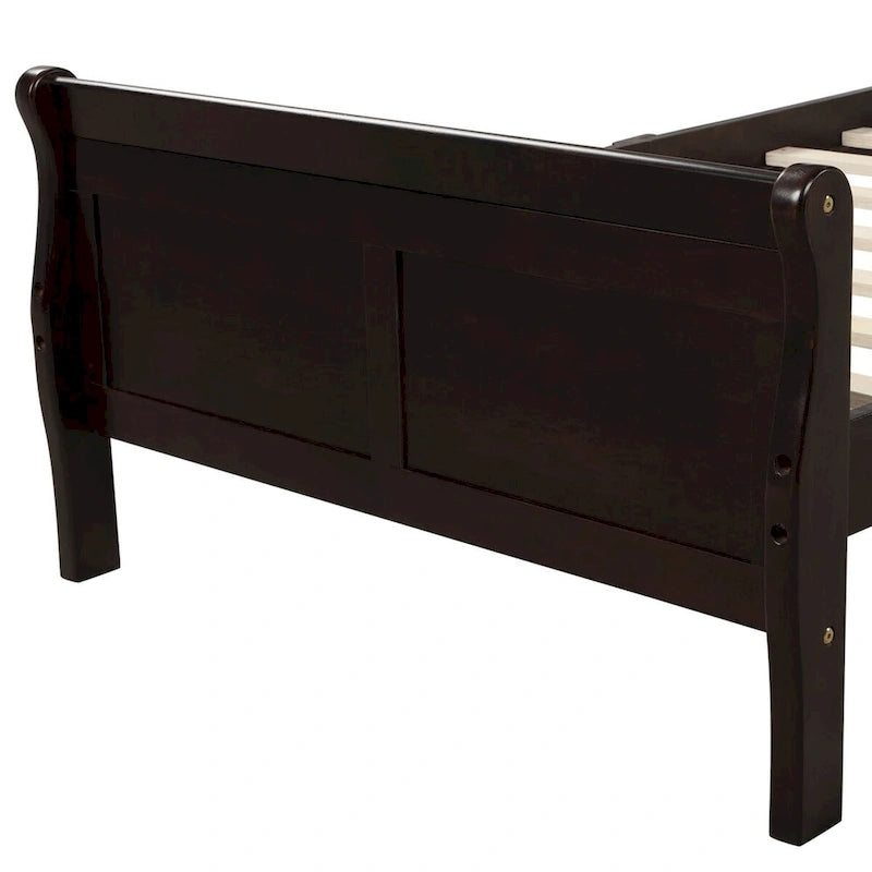 Lit traîneau avec tête de lit et pied de lit en bois espresso / blanc / chêne — Lit simple / double / grand, 1 personne