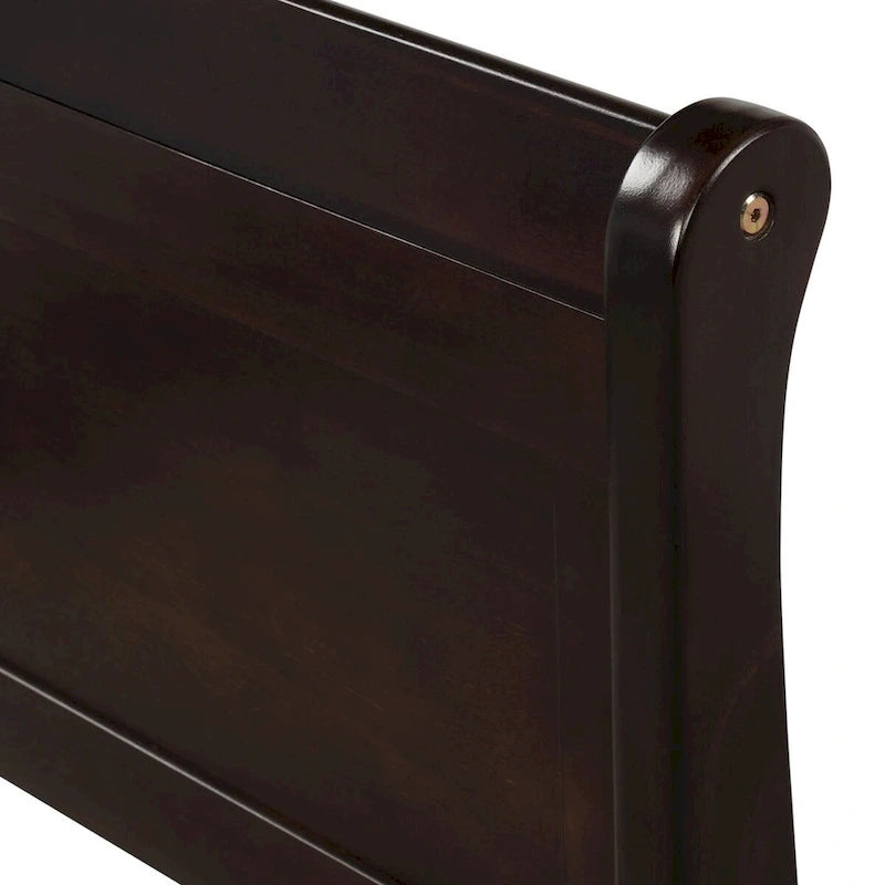 Lit traîneau avec tête de lit et pied de lit en bois espresso / blanc / chêne — Lit simple / double / grand, 1 personne