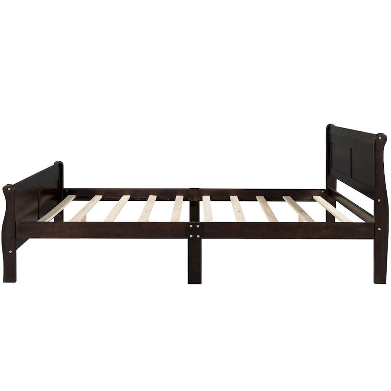 Lit traîneau avec tête de lit et pied de lit en bois espresso / blanc / chêne — Lit simple / double / grand, 1 personne
