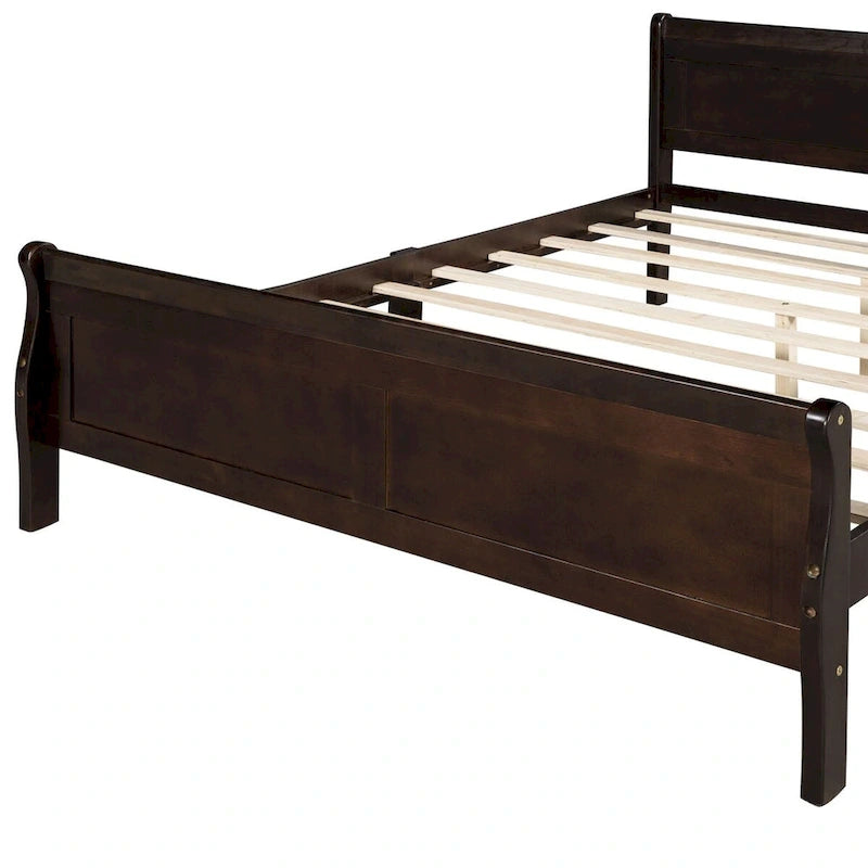 Lit traîneau avec tête de lit et pied de lit en bois espresso / blanc / chêne — Lit simple / double / grand, 1 personne