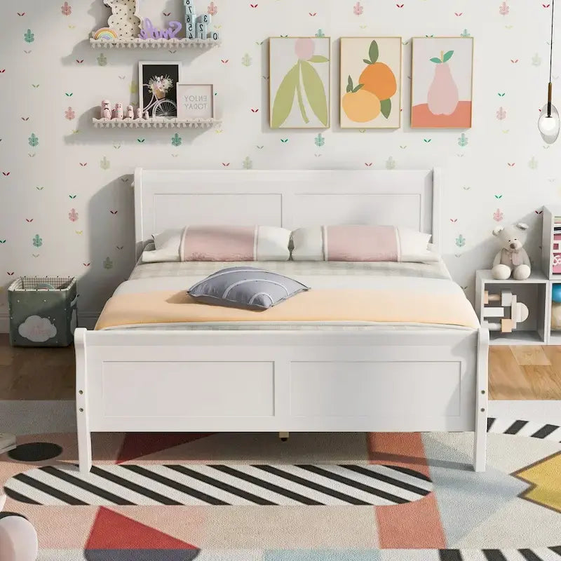Lit traîneau avec tête de lit et pied de lit en bois espresso / blanc / chêne — Lit simple / double / grand, 1 personne