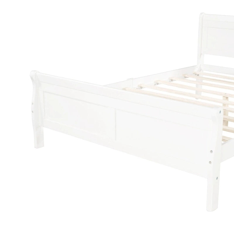 Lit traîneau avec tête de lit et pied de lit en bois espresso / blanc / chêne — Lit simple / double / grand, 1 personne