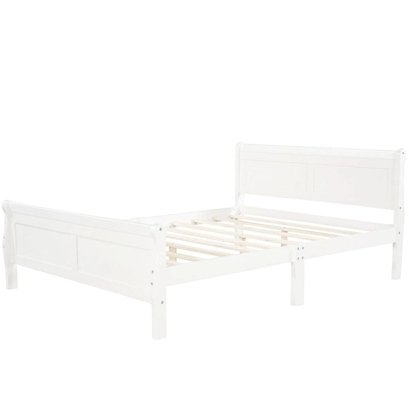 Lit traîneau avec tête de lit et pied de lit en bois espresso / blanc / chêne — Lit simple / double / grand, 1 personne