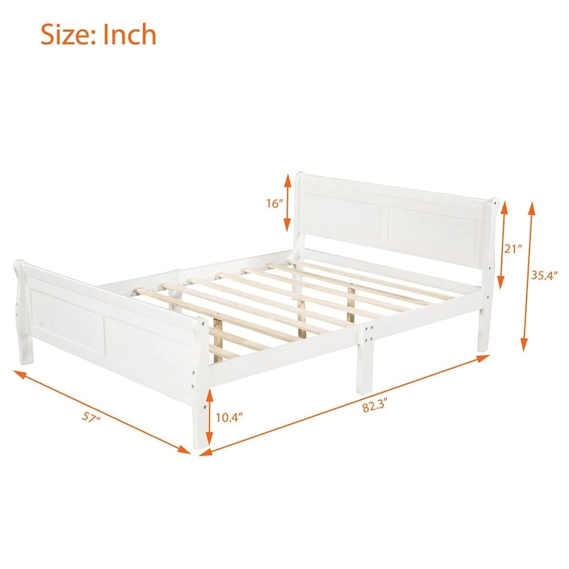 Lit traîneau avec tête de lit et pied de lit en bois espresso / blanc / chêne — Lit simple / double / grand, 1 personne