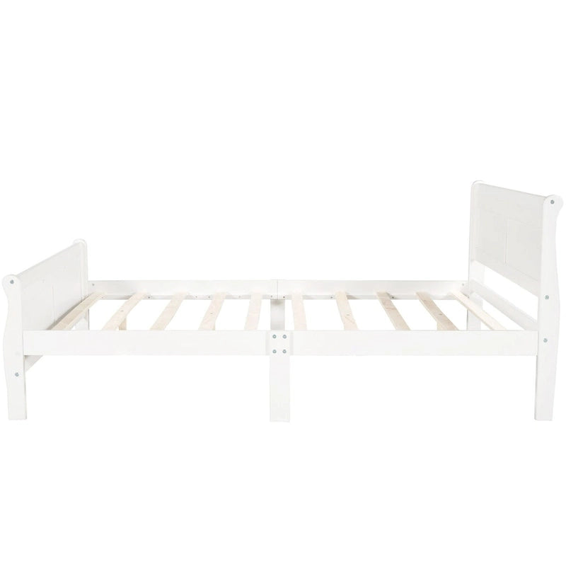Lit traîneau avec tête de lit et pied de lit en bois espresso / blanc / chêne — Lit simple / double / grand, 1 personne