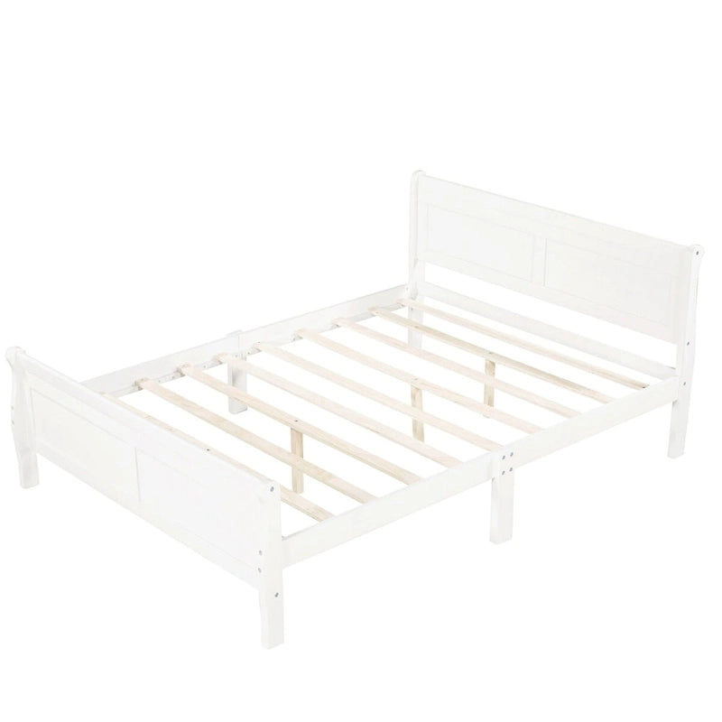 Lit traîneau avec tête de lit et pied de lit en bois espresso / blanc / chêne — Lit simple / double / grand, 1 personne