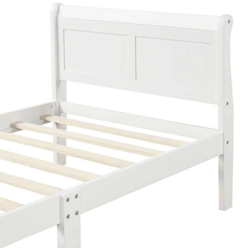 Lit traîneau avec tête de lit et pied de lit en bois espresso / blanc / chêne — Lit simple / double / grand, 1 personne