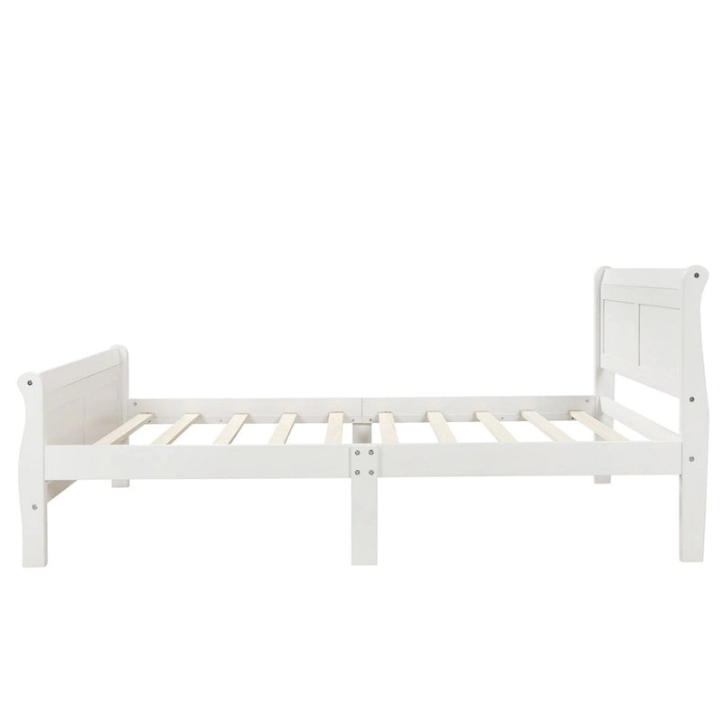 Lit traîneau avec tête de lit et pied de lit en bois espresso / blanc / chêne — Lit simple / double / grand, 1 personne