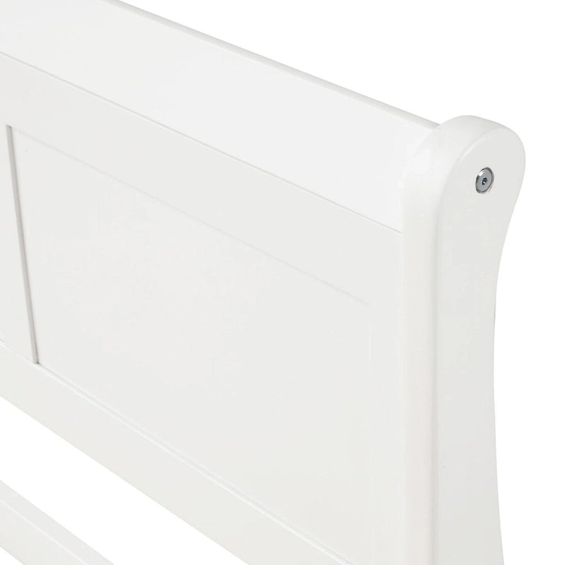 Lit traîneau avec tête de lit et pied de lit en bois espresso / blanc / chêne — Lit simple / double / grand, 1 personne