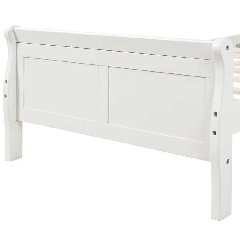 Lit traîneau avec tête de lit et pied de lit en bois espresso / blanc / chêne — Lit simple / double / grand, 1 personne