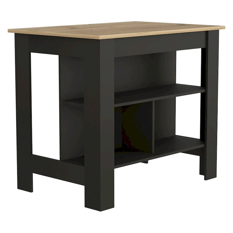 Ilot de cuisine en bois blanc/marron/noir avec 3 étagères, pour 1 à 2 personnes